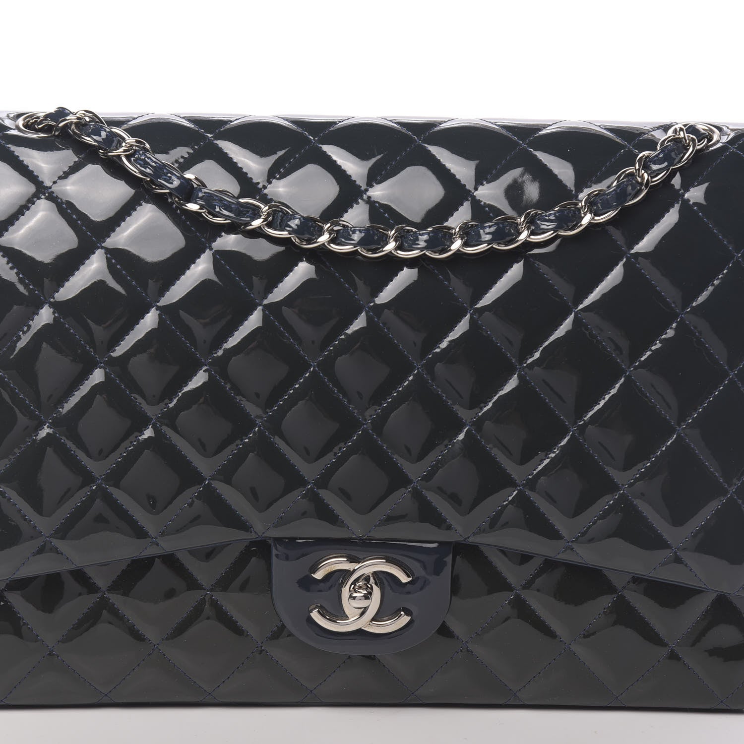 Chanel Patent Quilted Maxi Double Flap Navy Blue 12 of 15