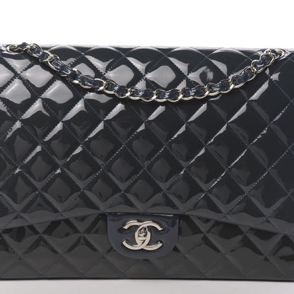 Chanel Patent Quilted Maxi Double Flap Navy Blue 12 of 15
