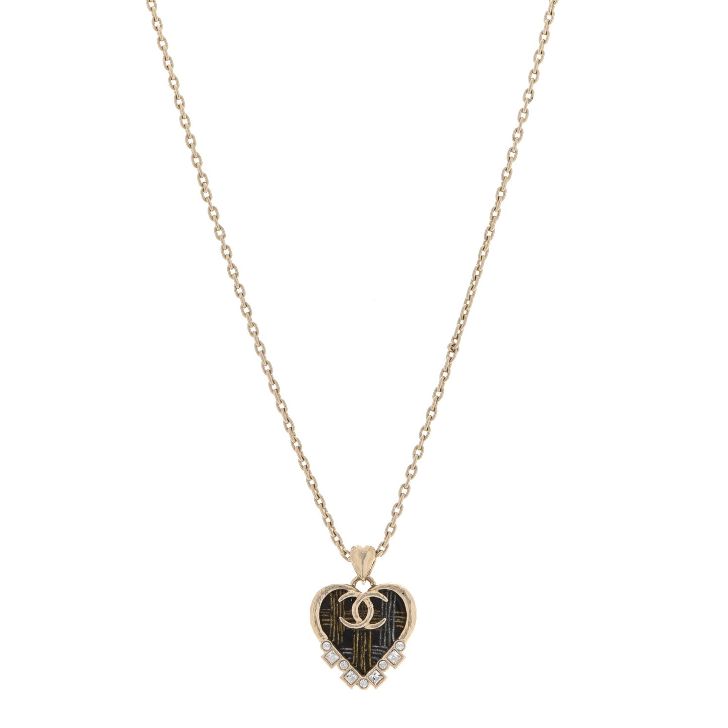 Crystal Resin CC Heart Pendant Necklace Gold Black