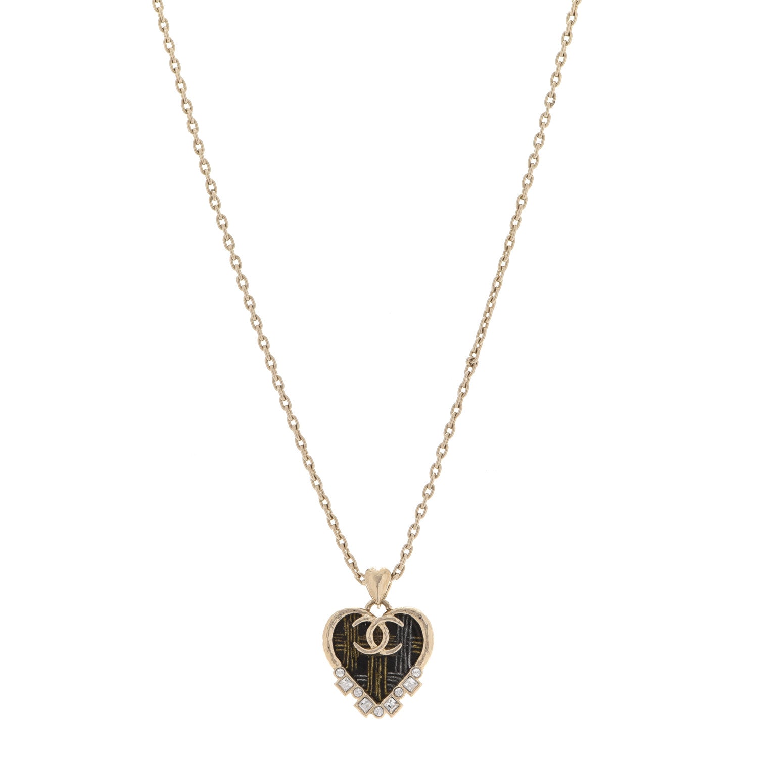 Chanel Crystal Resin CC Heart Pendant Necklace Gold Black 1 of 6