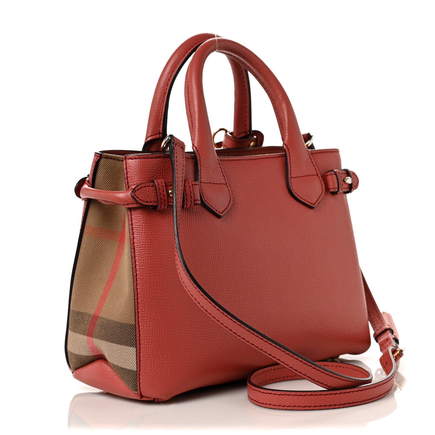 Derby Calfskin House Check Small Banner Tote Cinnamon Red