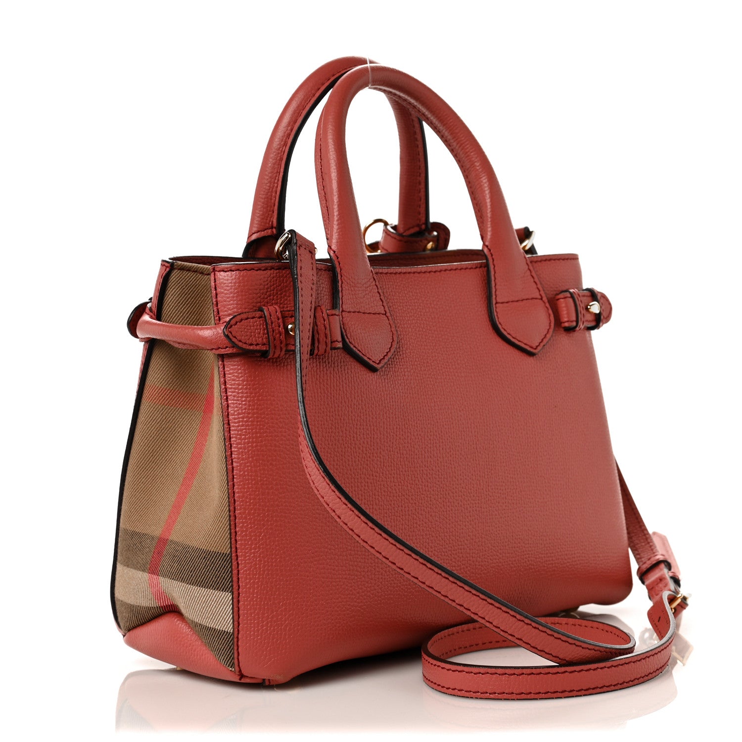 Burberry Derby Calfskin House Check Small Banner Tote Cinnamon Red 3 of 12