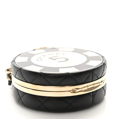 Chanel Lambskin Enamel Quilted Round Poker Chip Clutch With Chain Black White 10 of 11