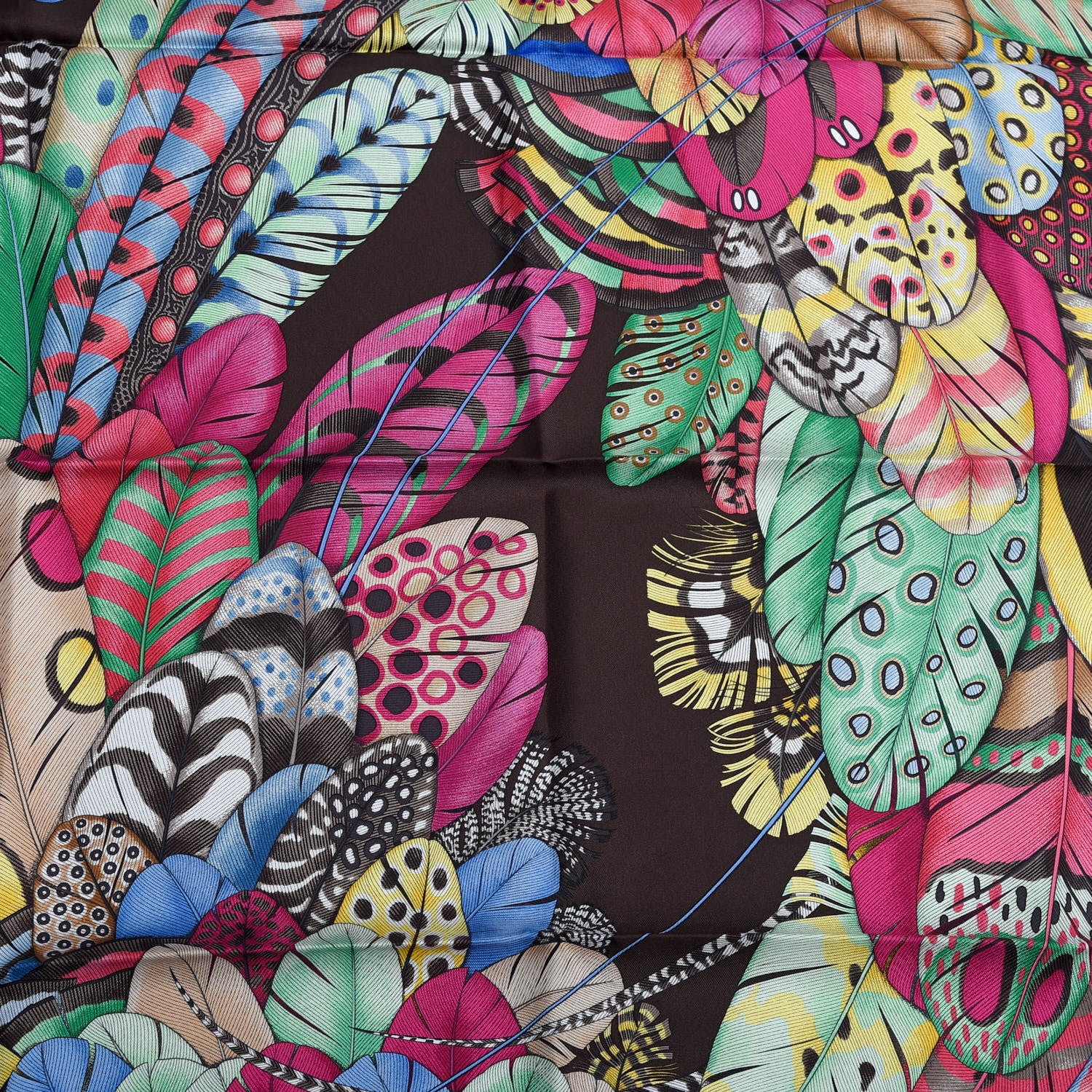 Hermes Silk Plumes En Fete Scarf 90 Marron Rose Vif Vert 2 of 6