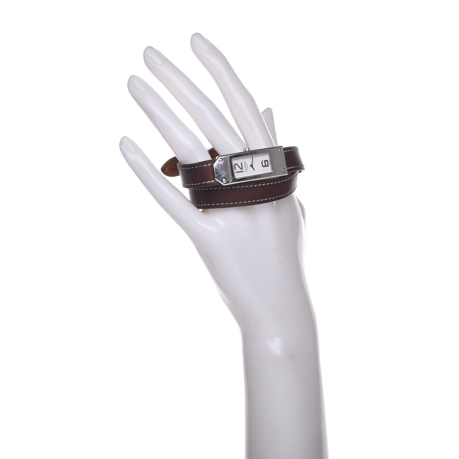 Hermes Stainless Steel Barenia 15mm Kelly II Double Tour Quartz Watch Fauve 2 of 8