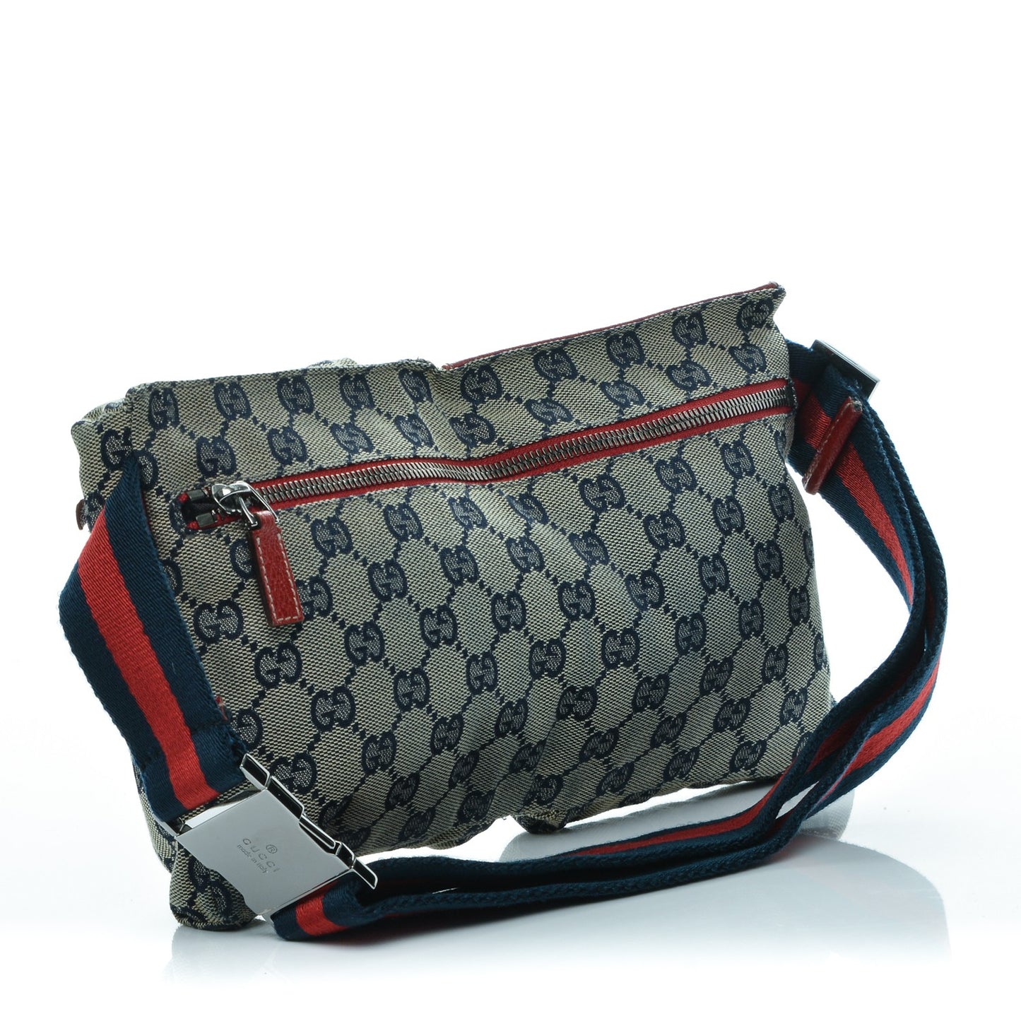 GG Monogram Web Double Pocket Belt Bag Navy Red