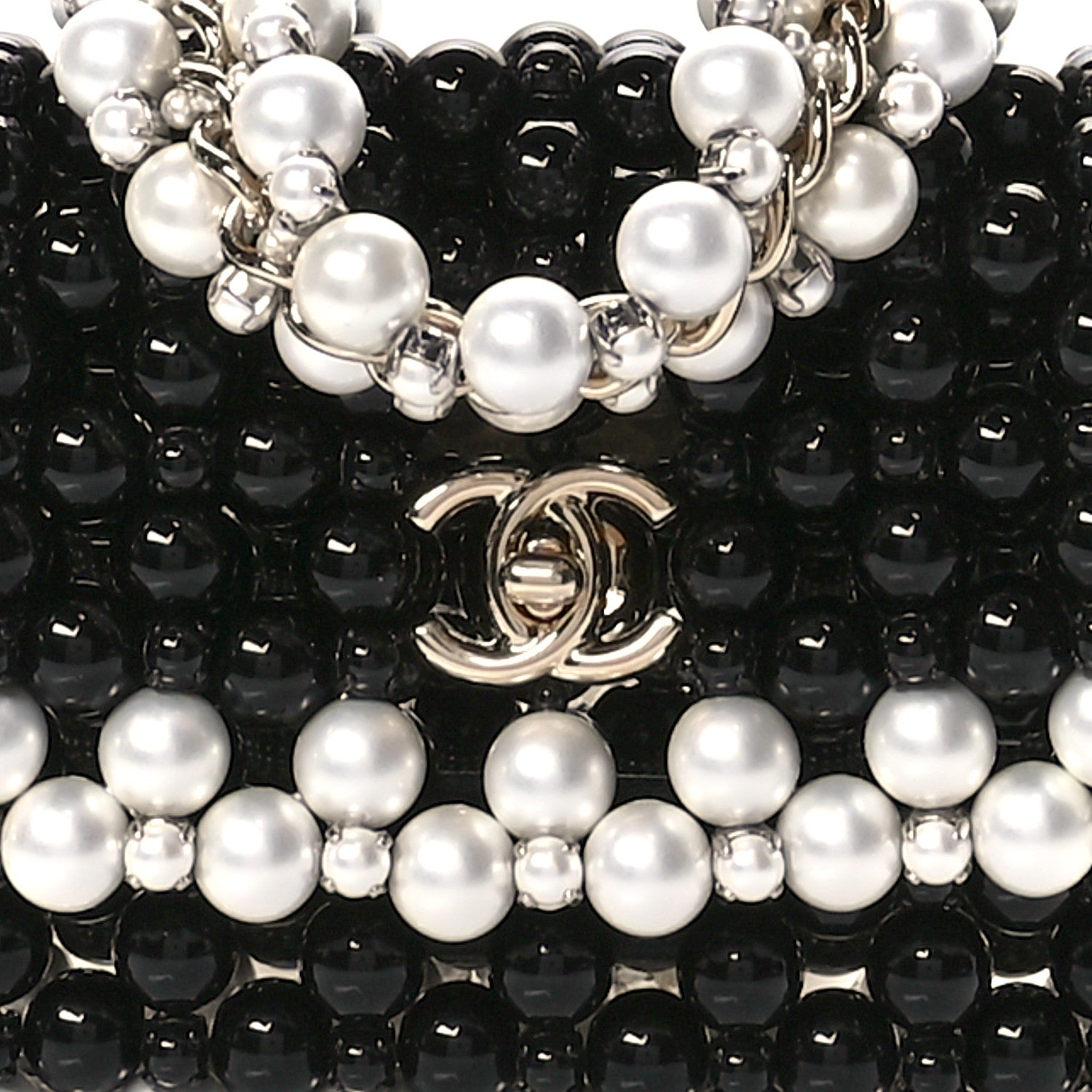 Chanel Crystal Pearl Beaded Mini Rectangular Flap Black White 8 of 10