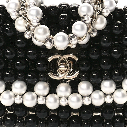 Chanel Crystal Pearl Beaded Mini Rectangular Flap Black White 8 of 10