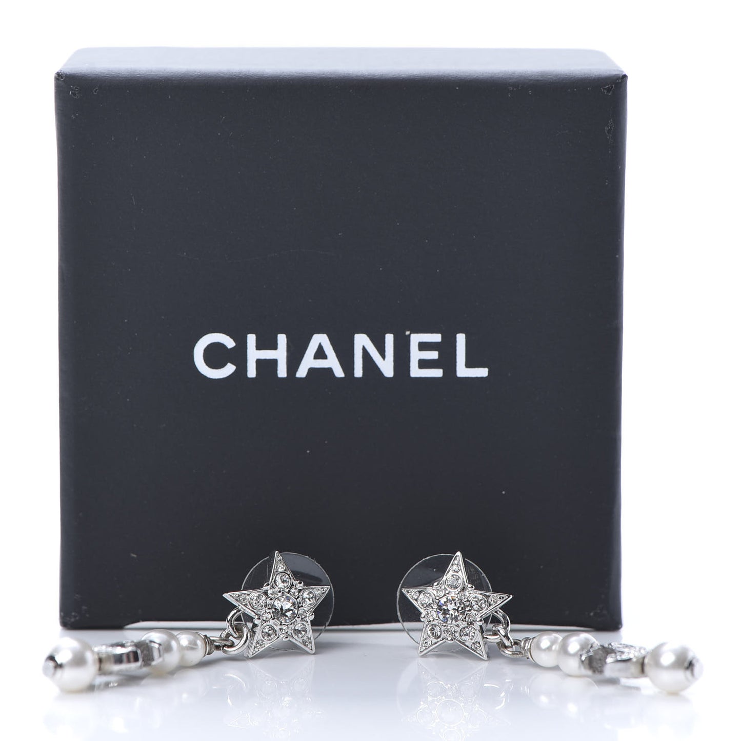 Crystal Pearl CC Star Drop Earrings Silver