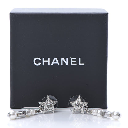 Chanel Crystal Pearl CC Star Drop Earrings Silver 5 of 5