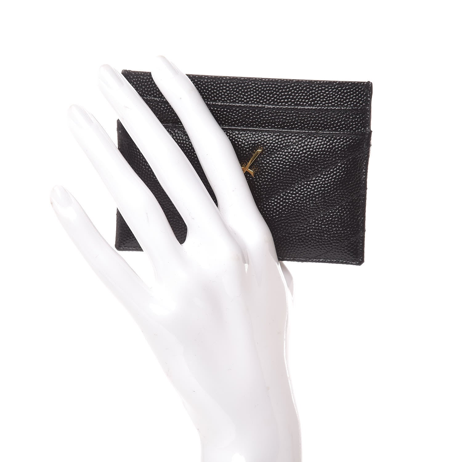 Saint Laurent Grain De Poudre Matelasse Chevron Monogram Credit Card Case Black 2 of 7