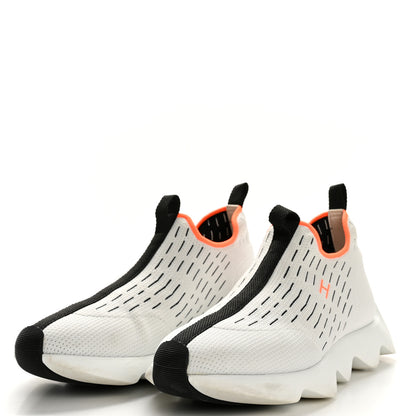 Hermes Technical Canvas Goatskin Womens Eclair Sneakers 37.5 White Orange 4 of 10