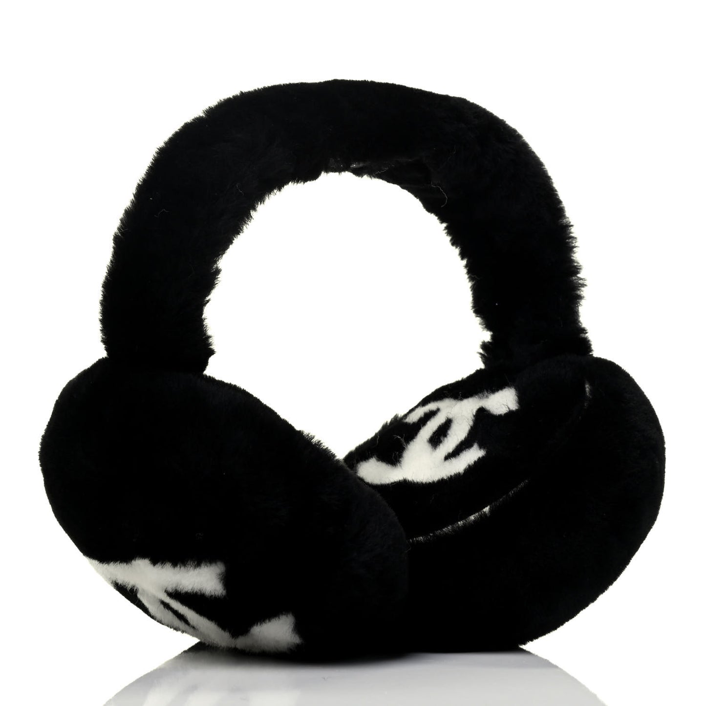 Shearling CC Ear Muffs Black White