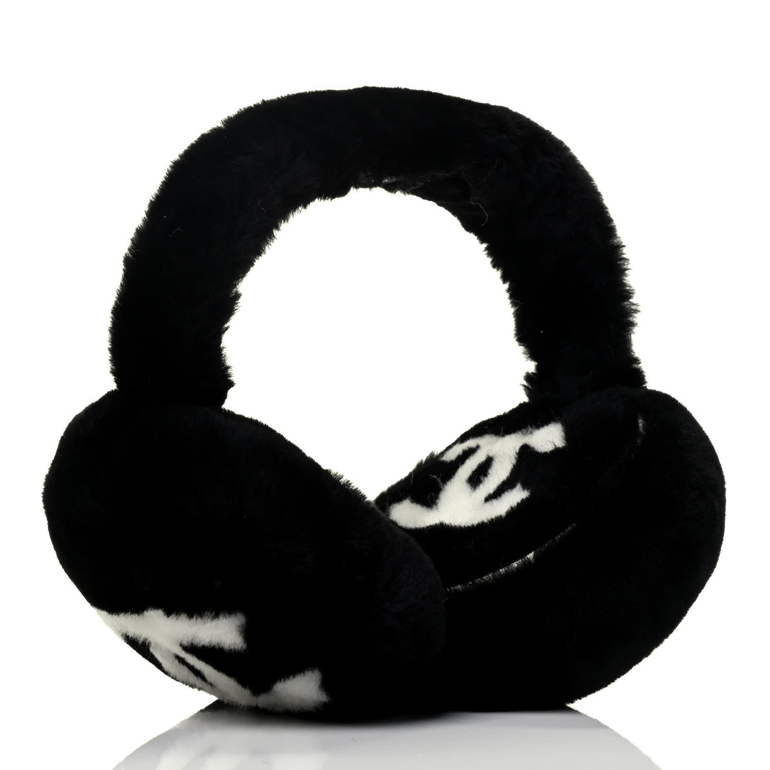 Chanel Shearling CC Ear Muffs Black White 2 of 4