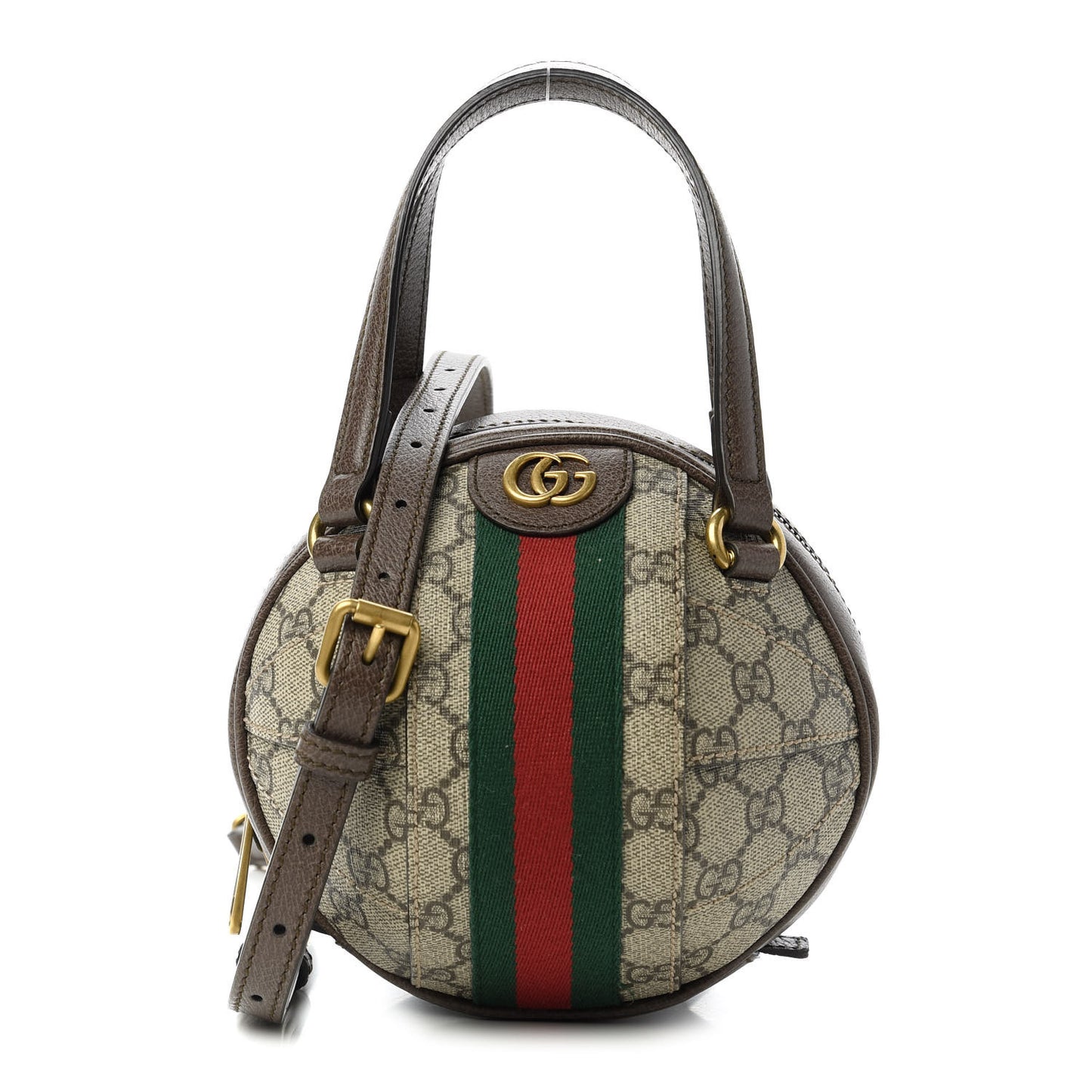 GG Supreme Monogram Textured Dollar Calfskin Web Mini Ophidia Basketball Shaped Shoulder Bag Beige Ebony New Acero