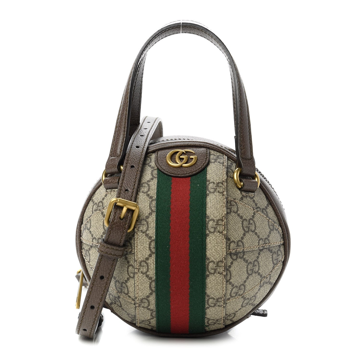 Gucci GG Supreme Monogram Textured Dollar Calfskin Web Mini Ophidia Basketball Shaped Shoulder Bag Beige Ebony New Acero 1 of 11