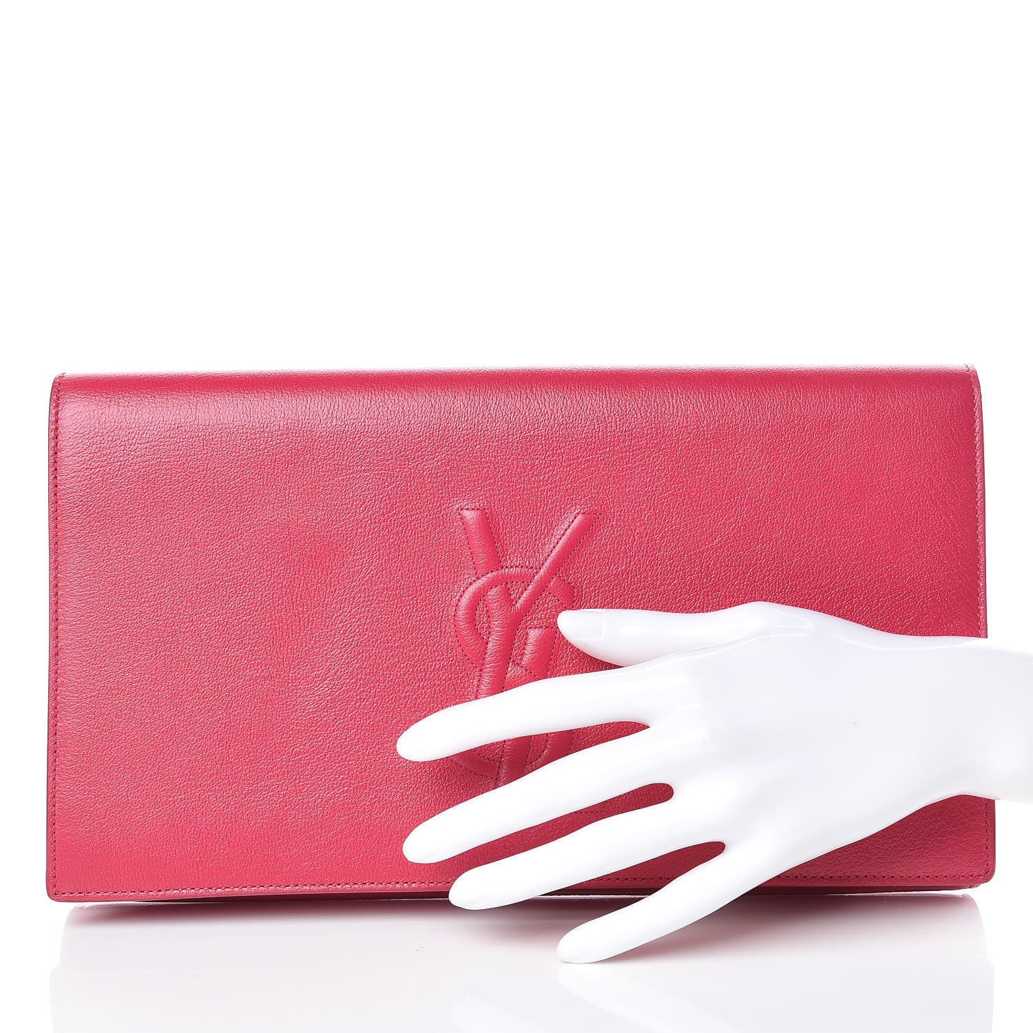 Saint Laurent Goatskin Monogram Large Belle De Jour Clutch Lipstick Fuchsia 2 of 9