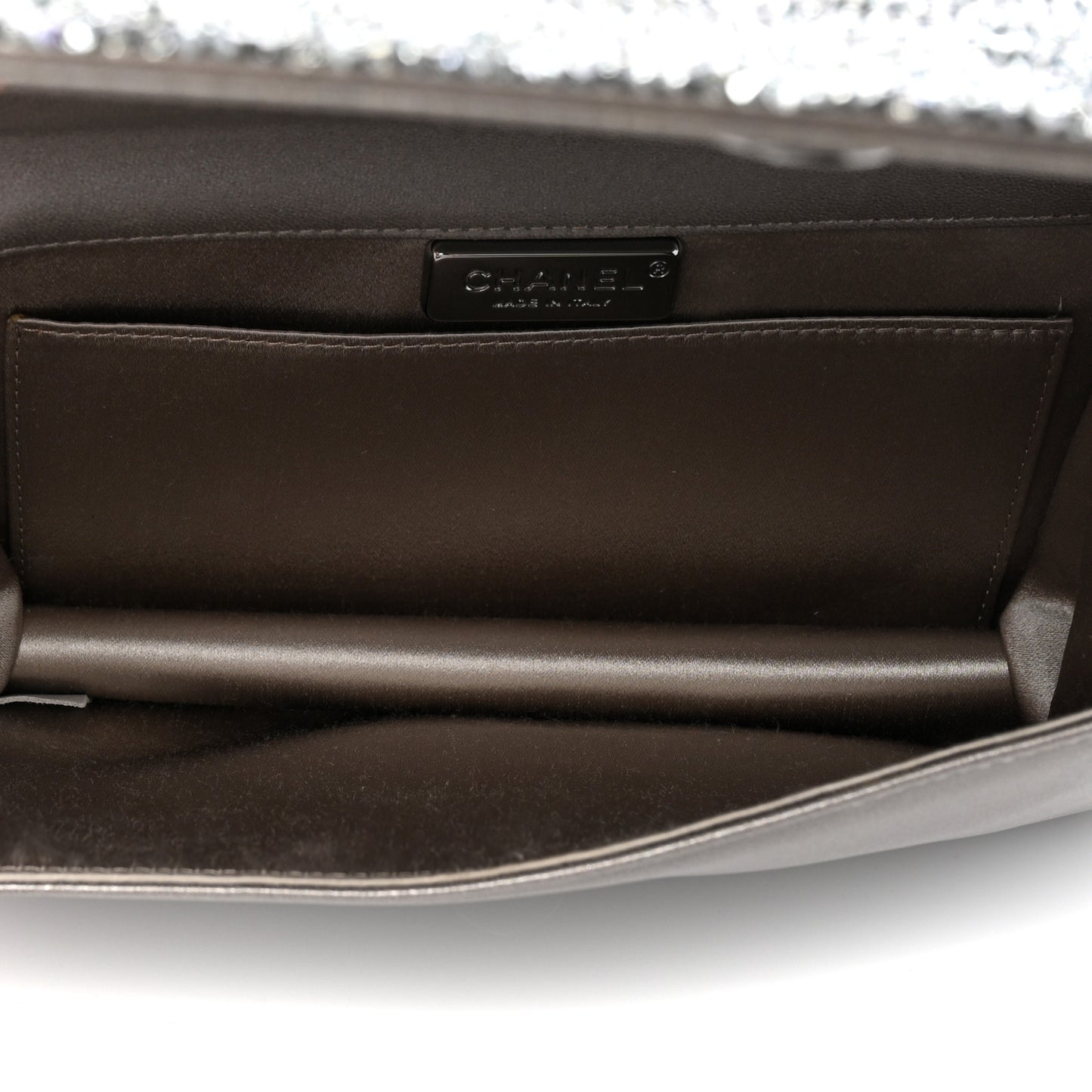 Crystal Satin Metal Handle Evening Clutch Silver