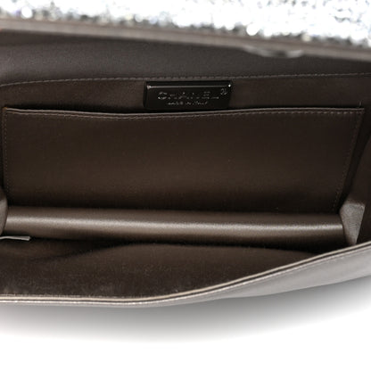 Chanel Crystal Satin Metal Handle Evening Clutch Silver 4 of 8