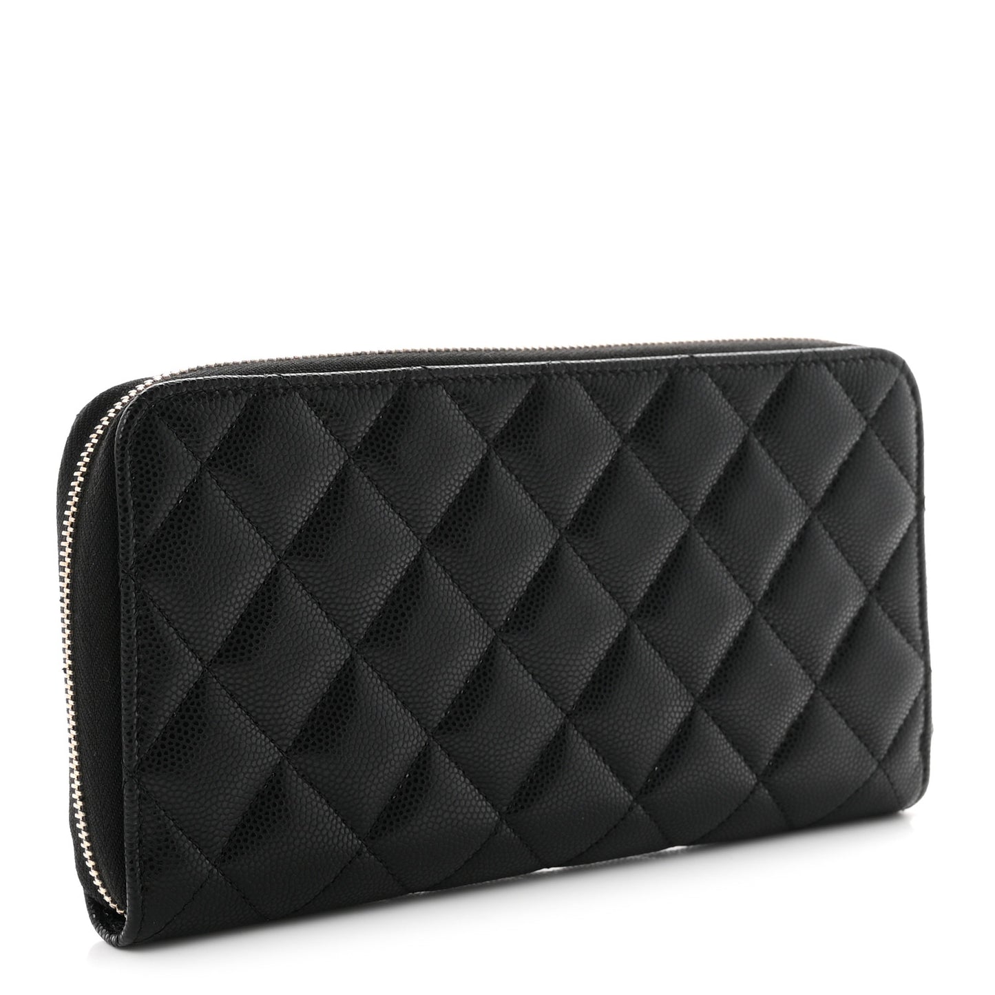 Caviar Quilted Crystal CC Long Zipped Wallet Black