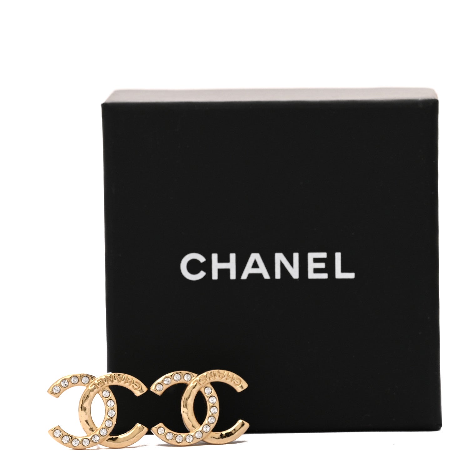 Chanel Crystal Hammered CC Earrings Gold 5 of 5