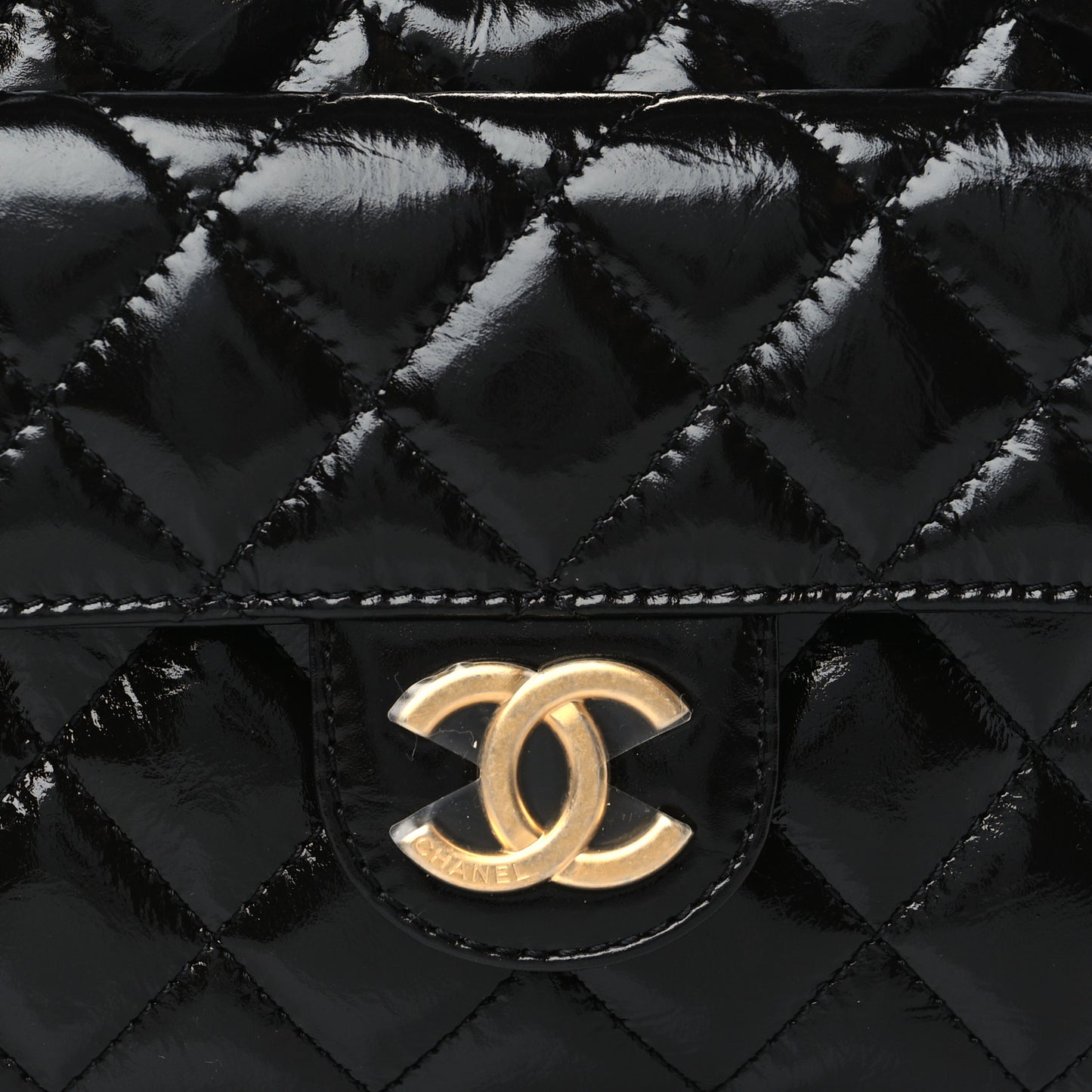 Shiny Crumpled Calfskin Quilted Small Wavy CC Hobo Black
