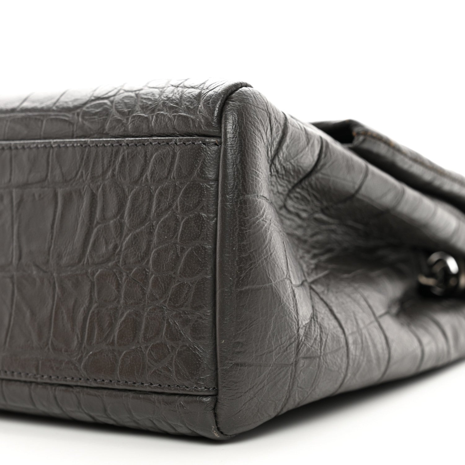 Saint Laurent Calfskin Crocodile Embossed Medium West Hollywood Monogram Fold-Over Grey 9 of 9