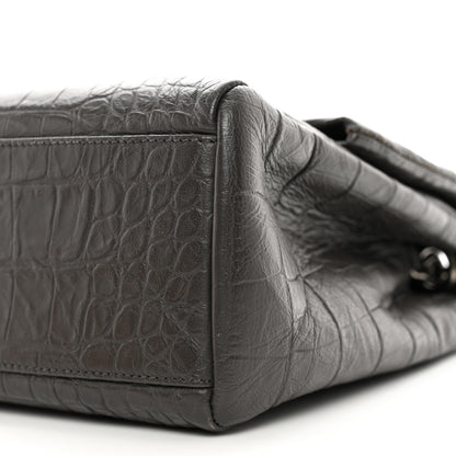 Saint Laurent Calfskin Crocodile Embossed Medium West Hollywood Monogram Fold-Over Grey 9 of 9