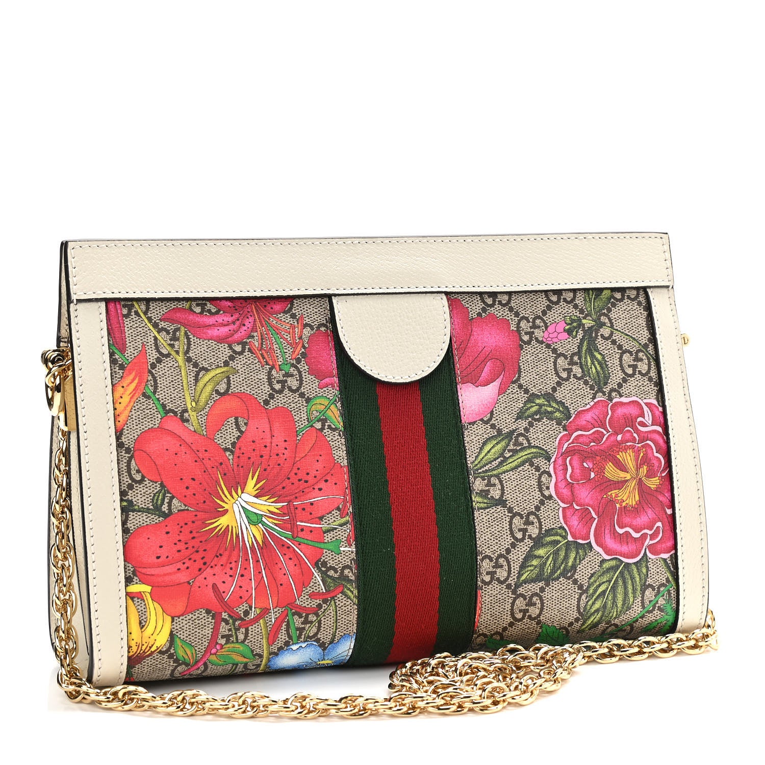 Gucci GG Supreme Monogram Flora Web Small Ophidia Chain Shoulder Bag White 3 of 11