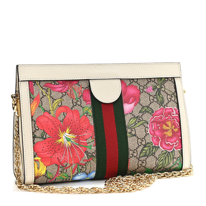 Gucci GG Supreme Monogram Flora Web Small Ophidia Chain Shoulder Bag White 3 of 11