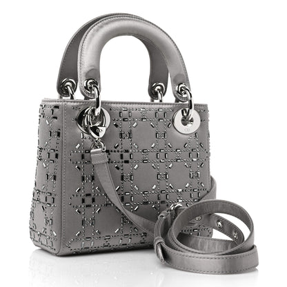 Christian Dior Satin Crystal Cannage Mini Lady Dior Gray 3 of 13