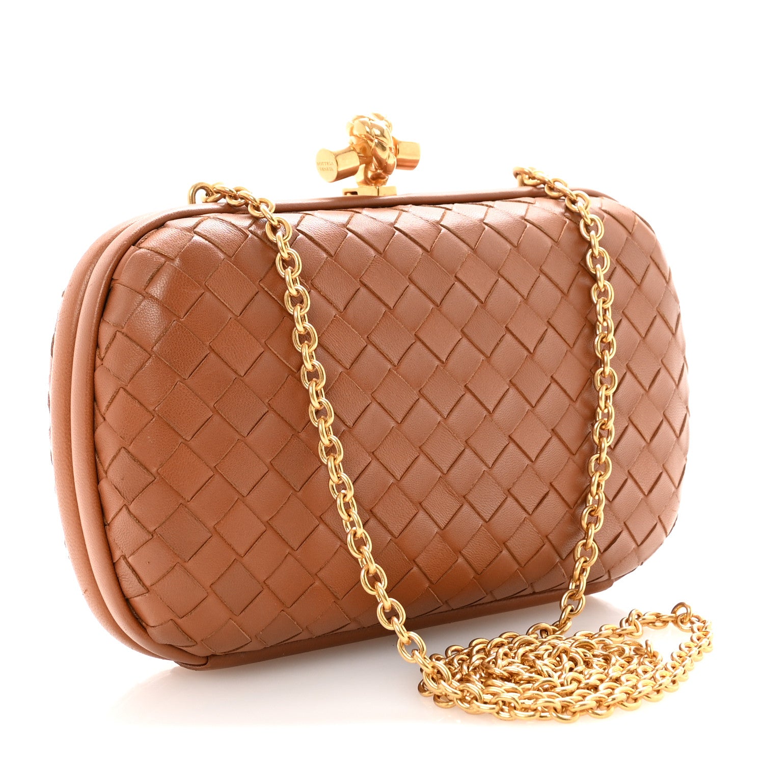 Bottega Veneta Nappa Intrecciato Chain Knot Clutch Caramel 3 of 9