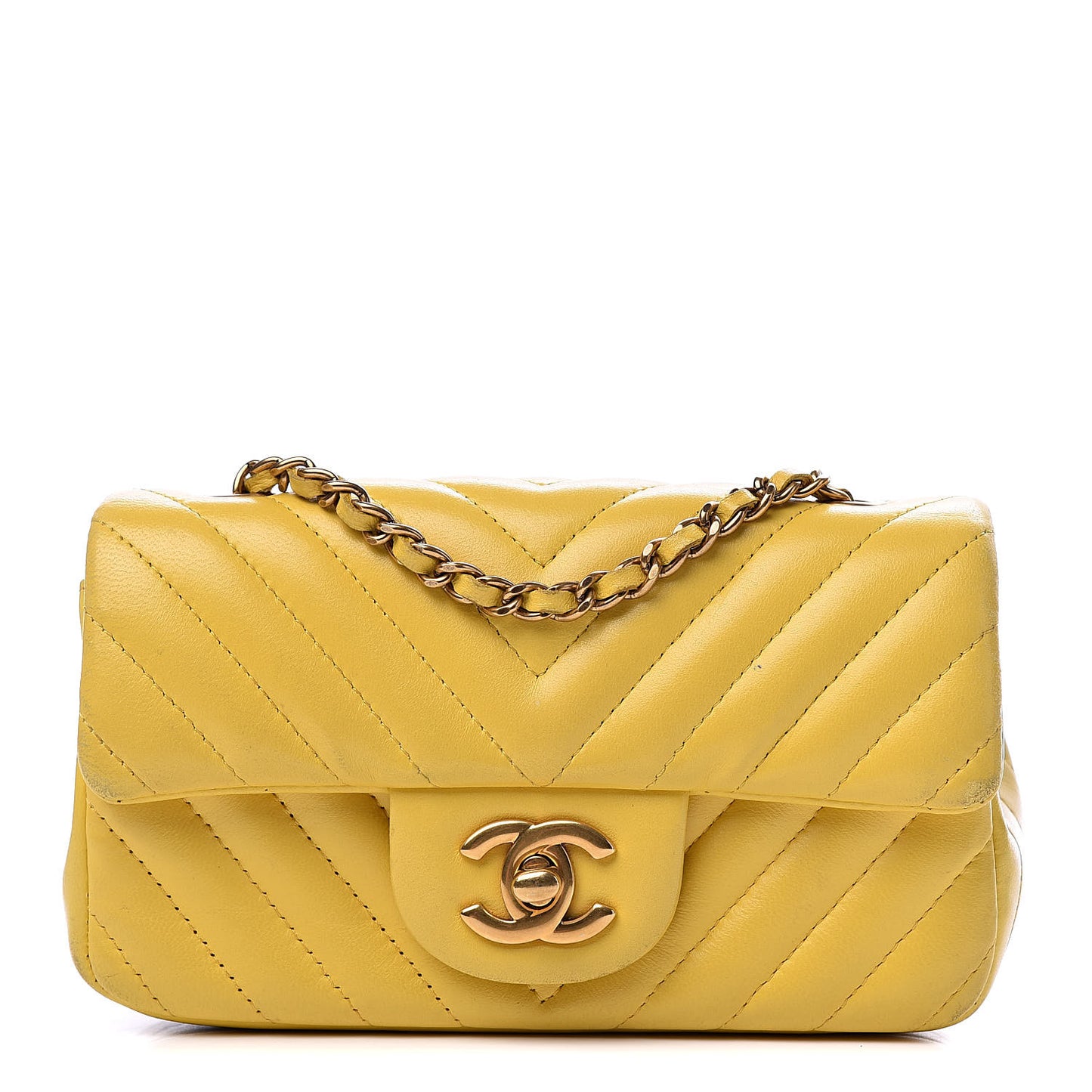 Lambskin Chevron Quilted Extra Mini Rectangular Flap Yellow
