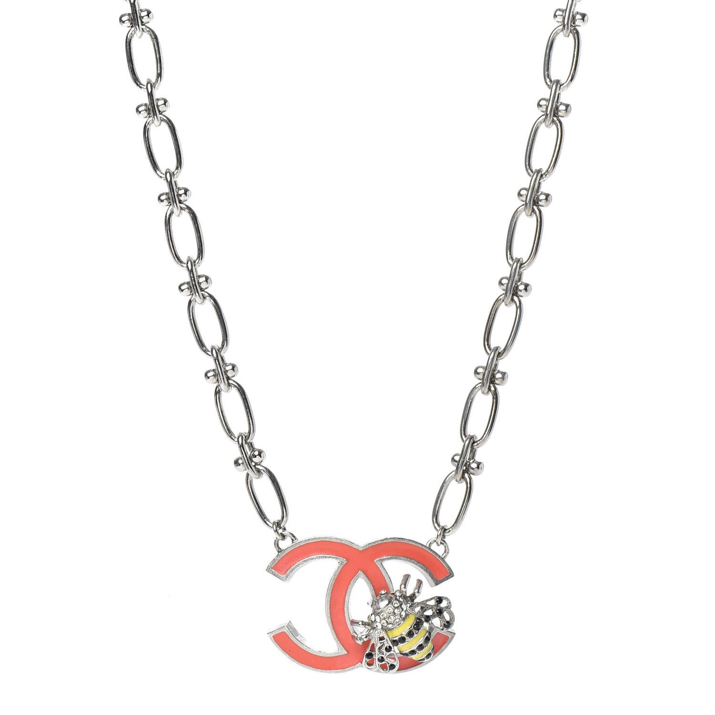 Crystal Bee Pendant Necklace Silver Multicolor
