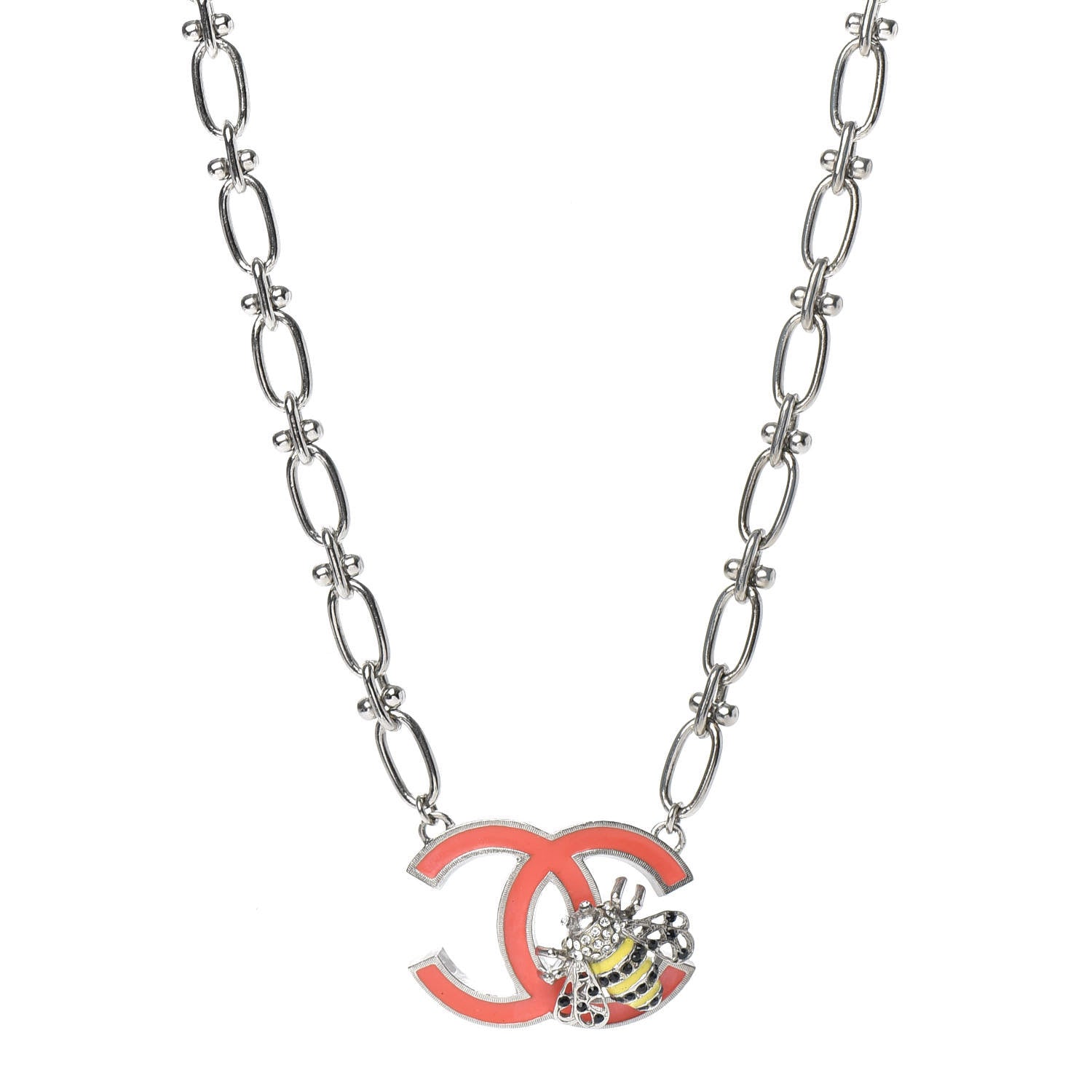 Chanel Crystal Bee Pendant Necklace Silver Multicolor 1 of 6