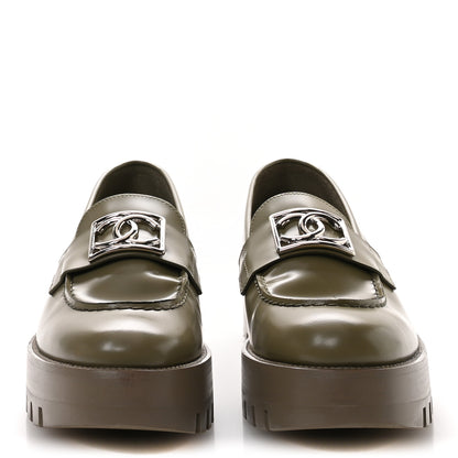 Chanel Calfskin Metal CC Loafers 37.5 Khaki 3 of 10