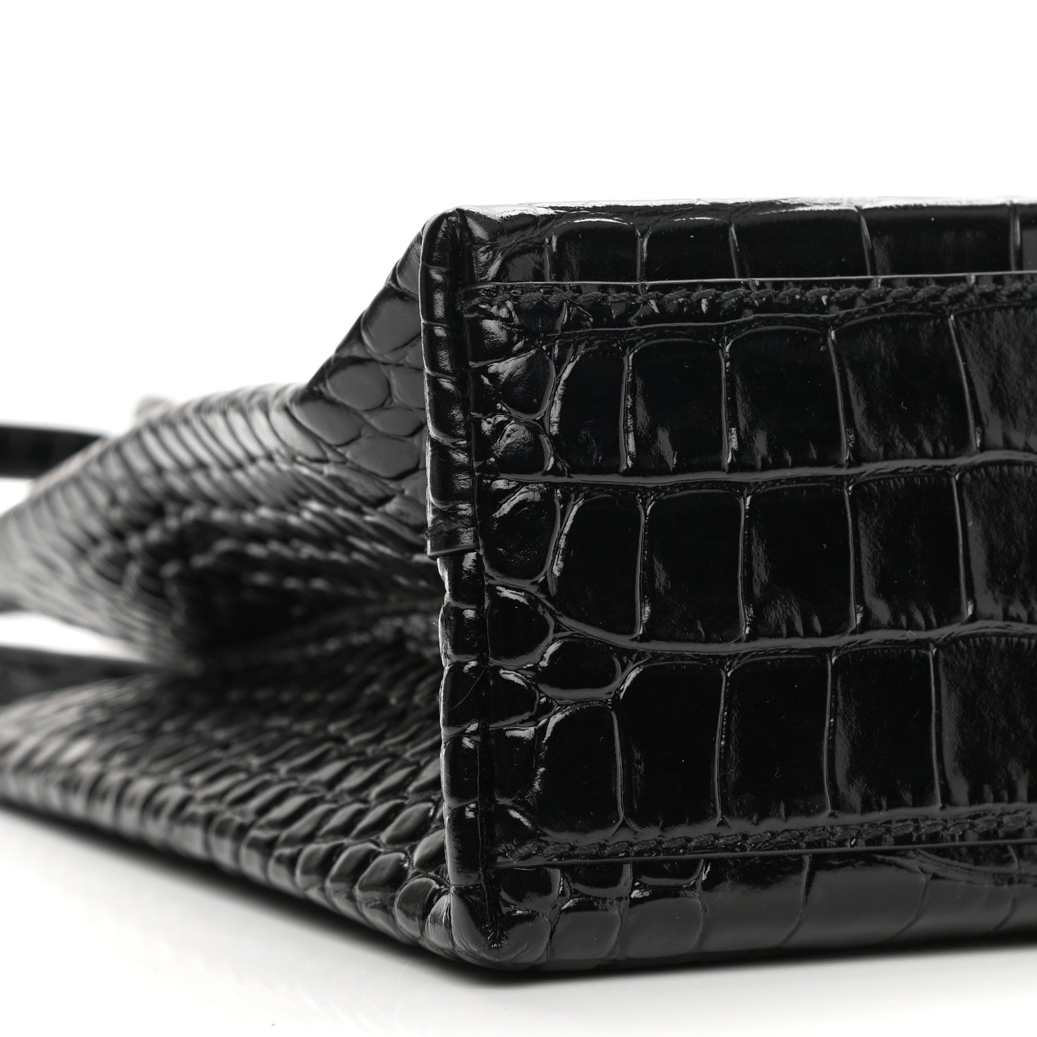 Balenciaga Shiny Calfskin Logo Crocodile Embossed North South Shopper Tote XXS Black White 9 of 10