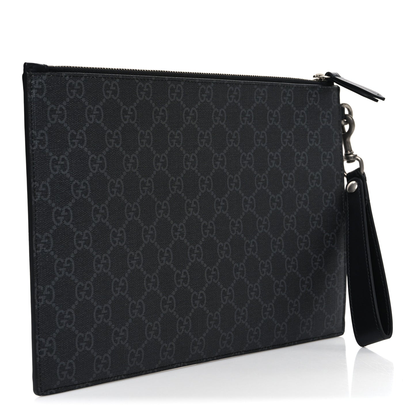 GG Supreme Monogram Kingsnake Zip Wristlet Pouch Black Grey