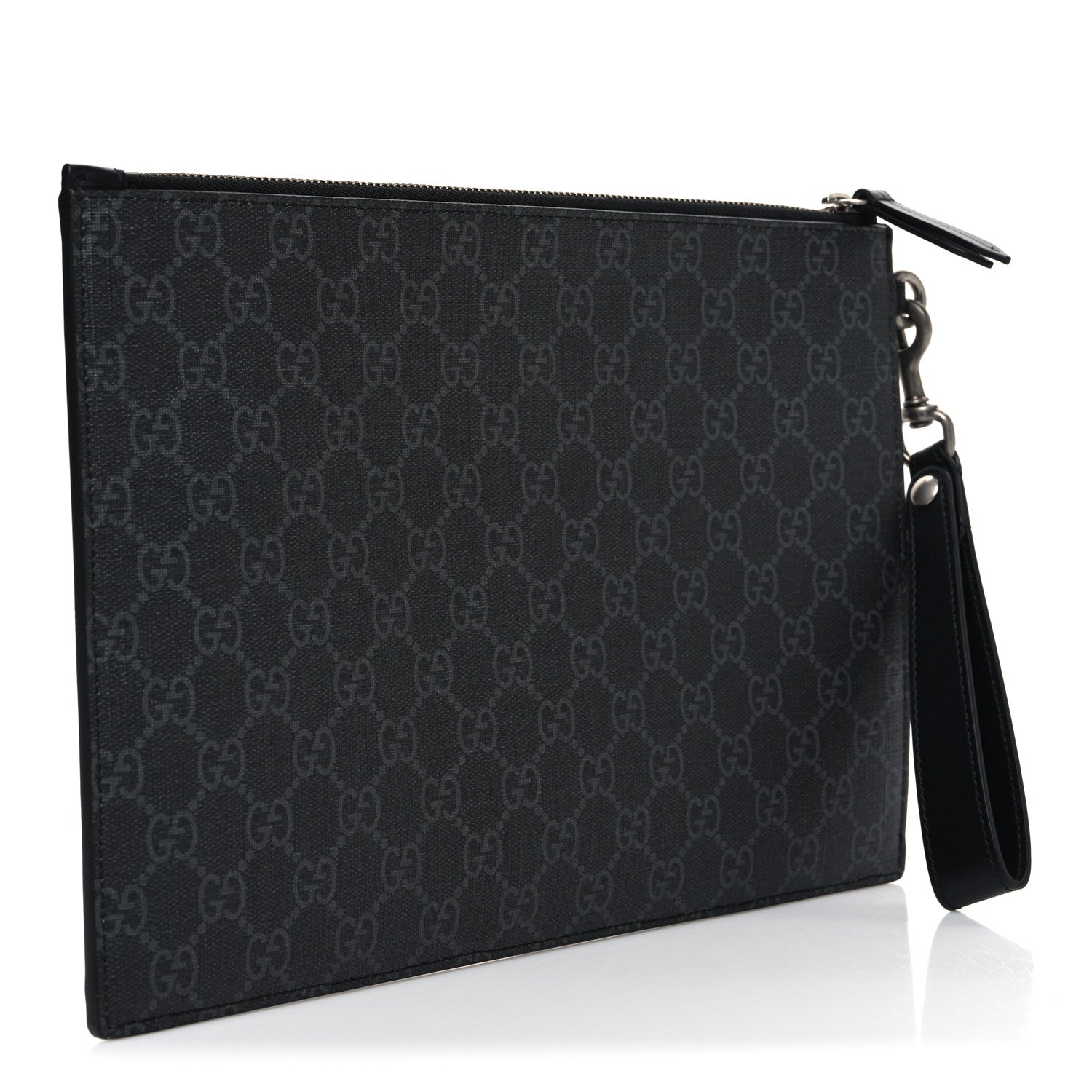 Gucci GG Supreme Monogram Kingsnake Zip Wristlet Pouch Black Grey 3 of 7