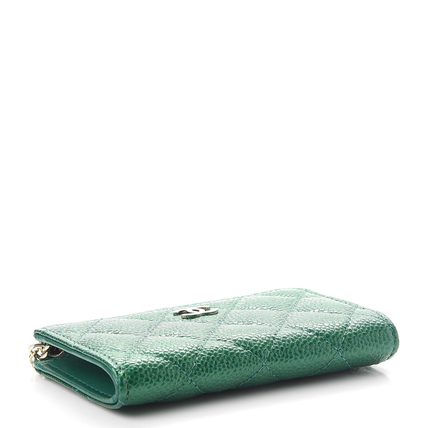 Metallic Caviar Quilted Key Holder Case Green