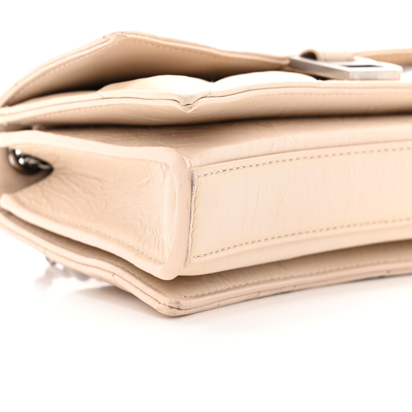Crushed Calfskin Quilted Small Crush Chain Bag Sand Beige