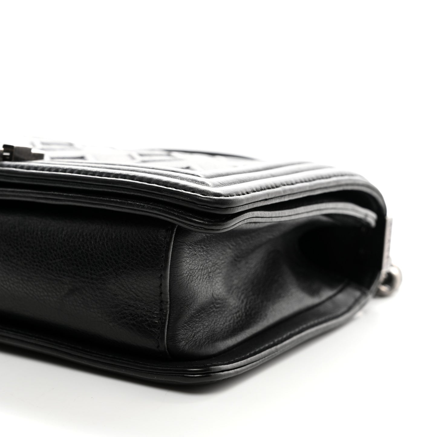 Calfskin Crystal Embossed Medium Boy Flap Black