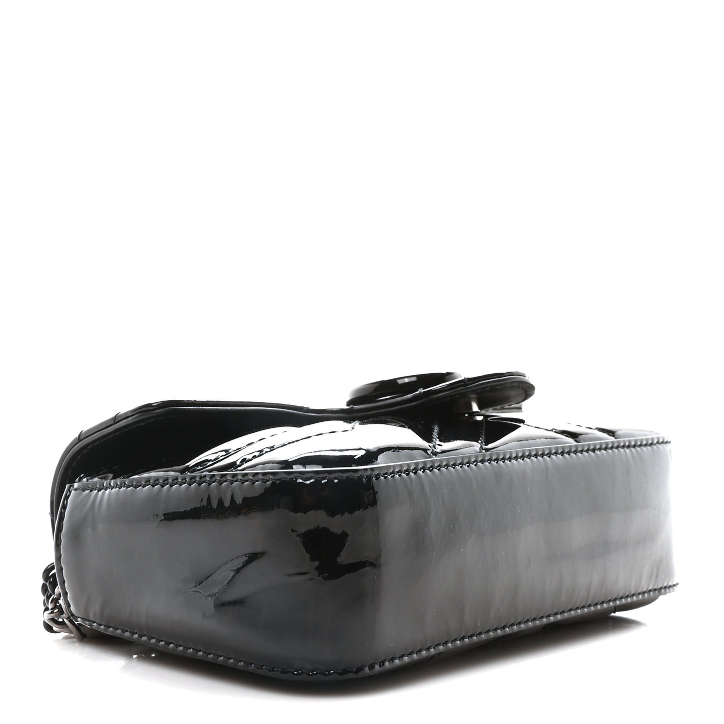 Patent Lambskin Enamel Matelasse Monochrome Super Mini GG Marmont Shoulder Bag Black