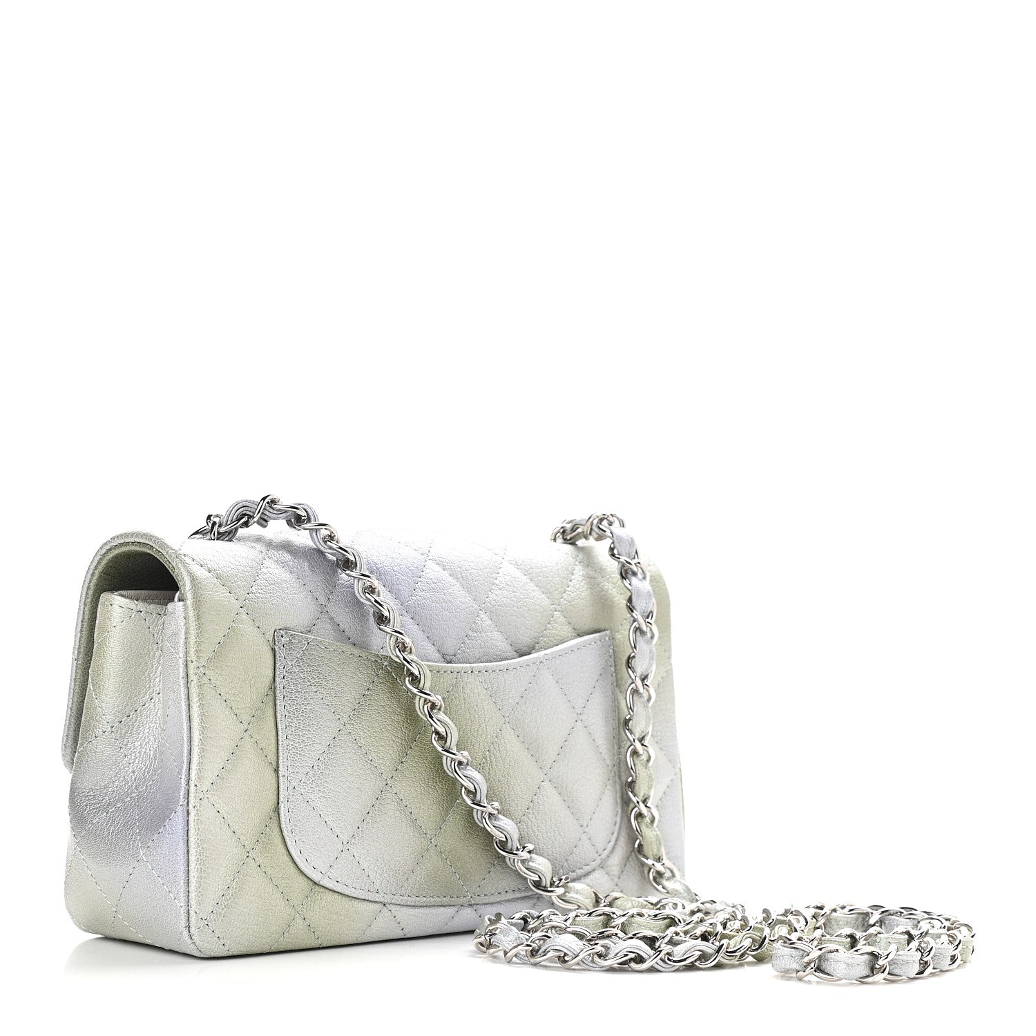 Chanel Metallic Goatskin Quilted Ombre Mini Rectangular Flap Grey Green 3 of 9