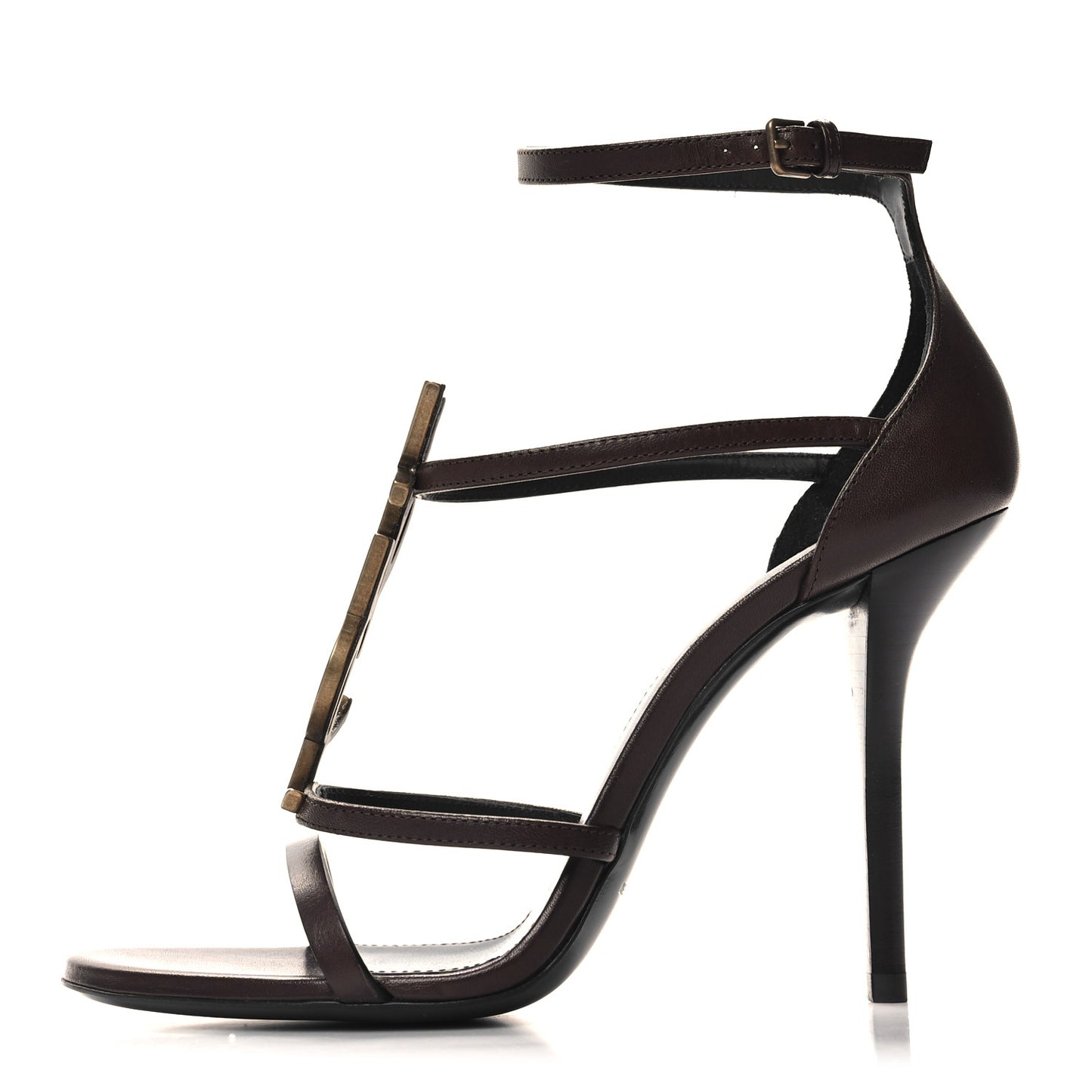 Calfskin Cassandra Palm Logo 110 Ankle Strap Sandals 38 Black