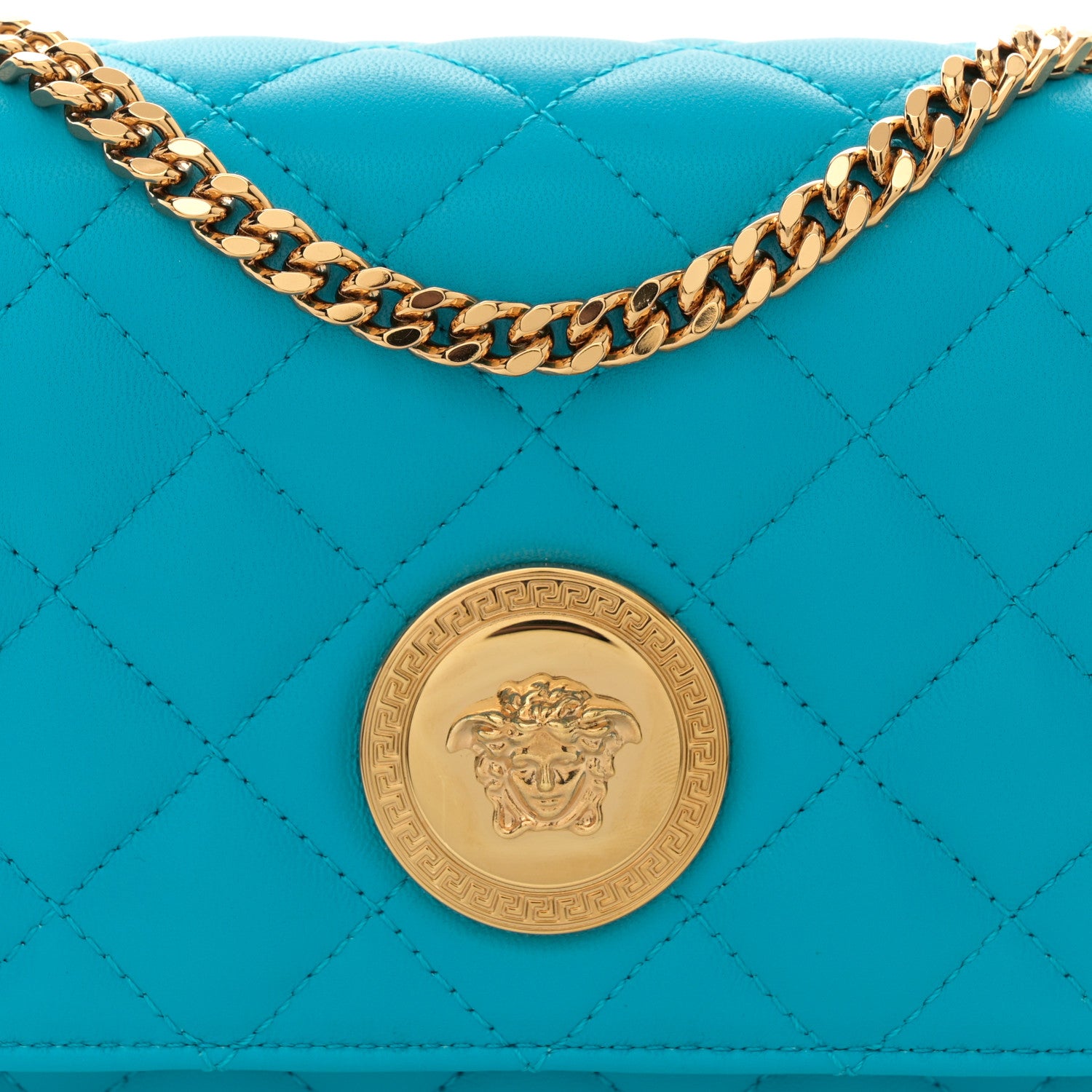 Versace Nappa Quilted Small Medusa Chain Crossbody Blue 8 of 10