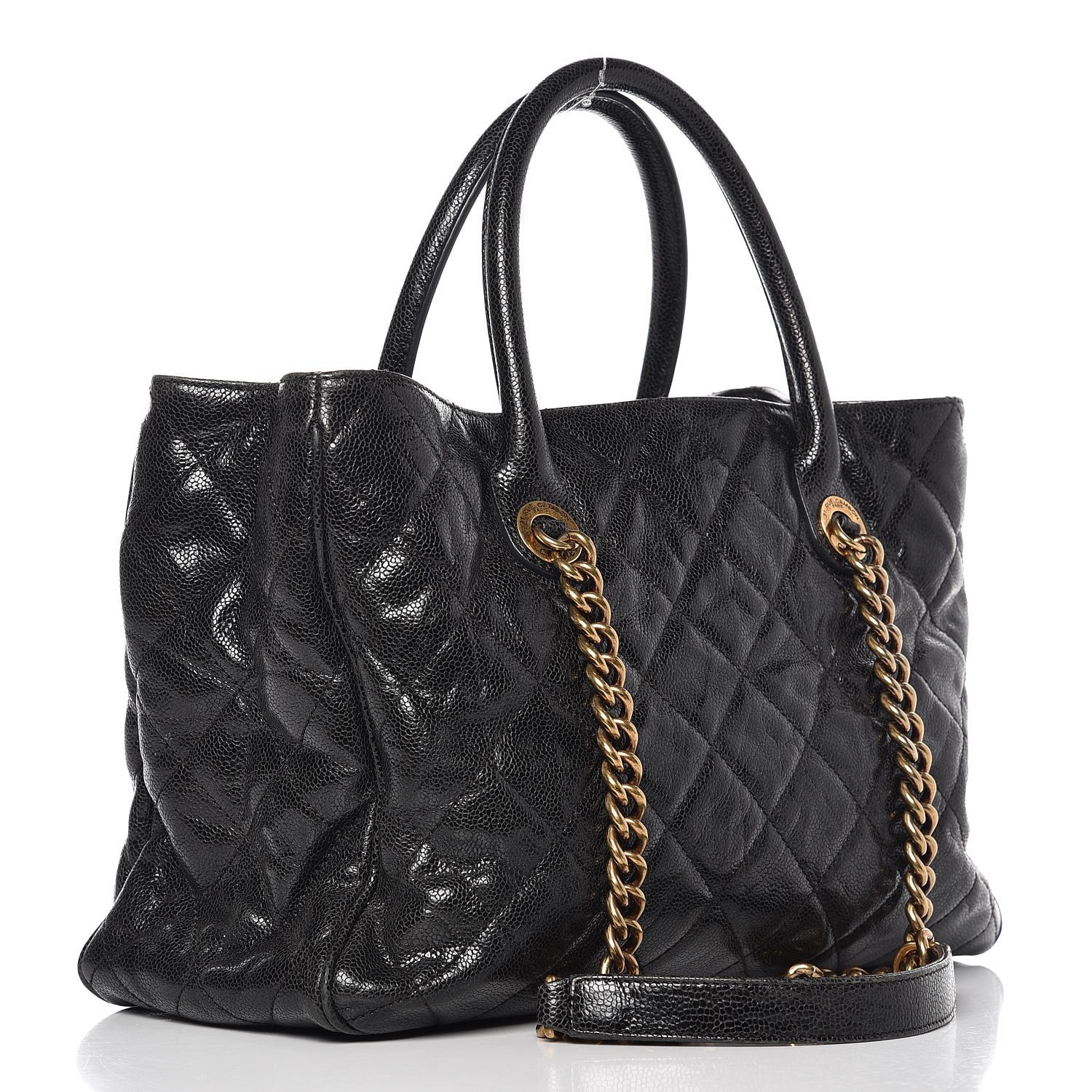 Chanel Glazed Caviar Quilted Small Shiva Tote Black 3 of 11