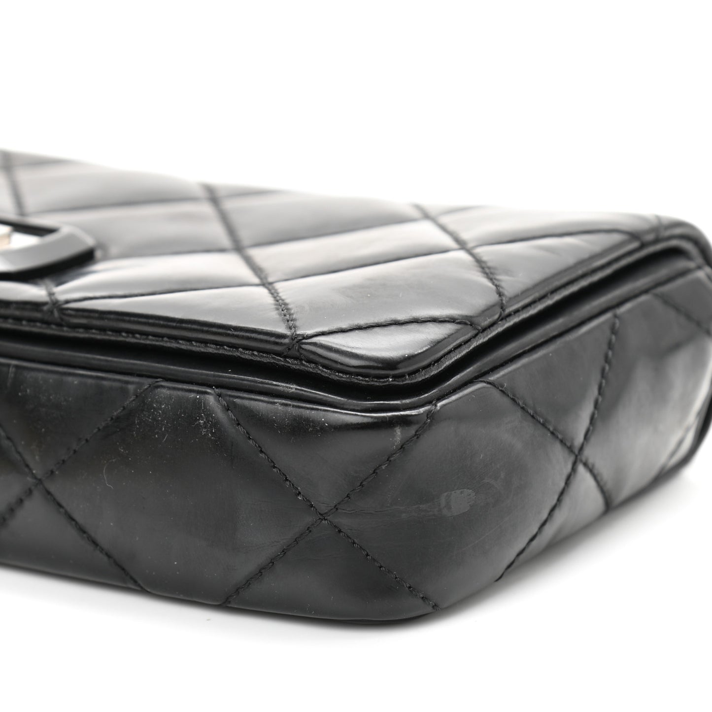 Patent Quilted Mademoiselle East West Flap Black