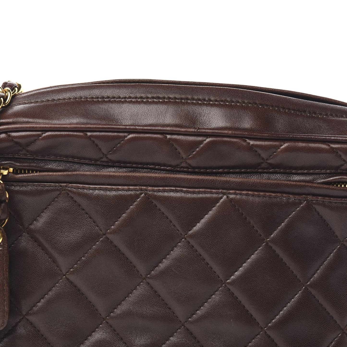 Lambskin Quilted Camera Case Brown