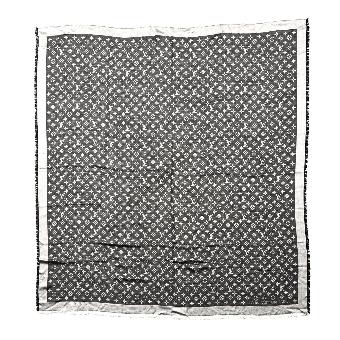 Silk Wool Monogram Denim Shawl Black